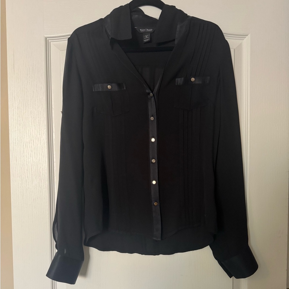 WHBM | Silk Black Button-Up Blouse